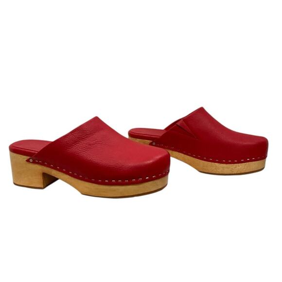 Charlotte Stone Martino Platform Clog Rare Nappa Leather Wood Base Red Size 8 - Picture 3 of 10